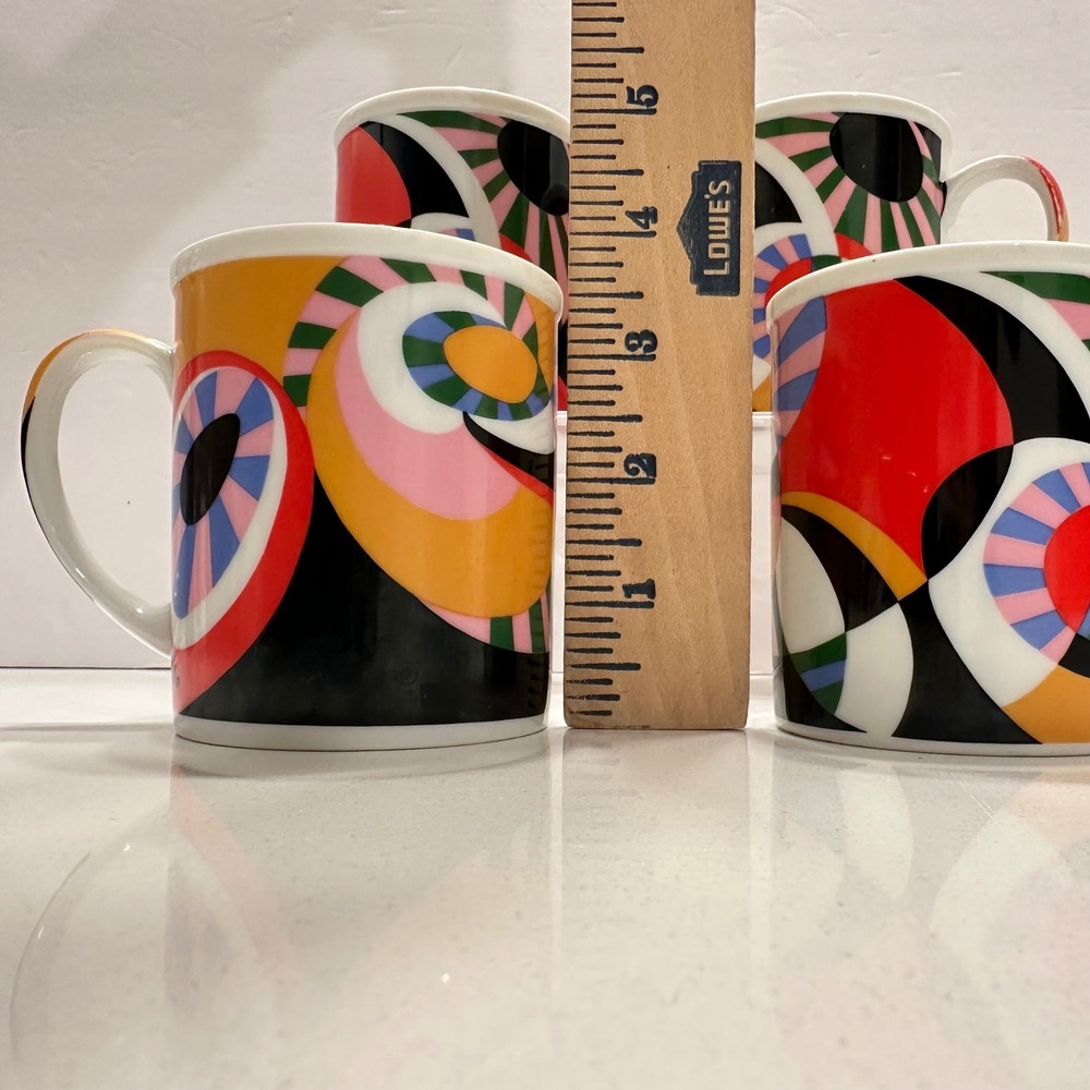 Vintage Shibata Honjo Japan Op Art Eye Mugs Set of 4 Mid Century Modern Pop Art - Picture 10 of 12
